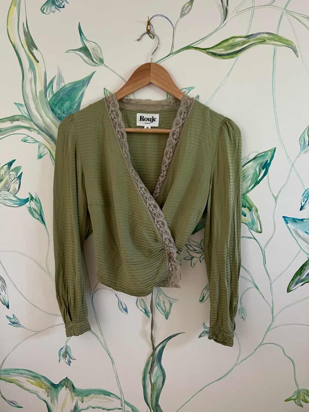 Rouje Olive Lace-Trim Wrap Blouse